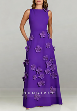 Halter Floor-Length A-line Evening Gown Pleated Flowers Mother of the Bride Dress