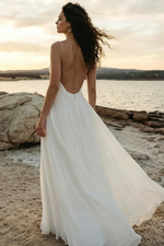 Beach/Boho Long Sleeves Sweep Train Chiffon Wedding Dresses With Lace