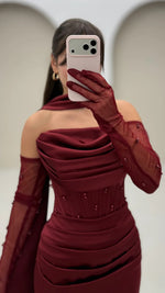 Strapless Sleeveless Beaded Mermaid Foraml Women Evening Dress