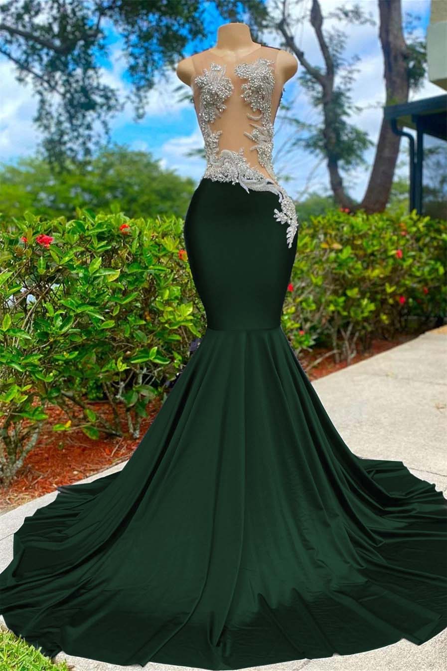 Hidais Shining Sleeveless V Neck Mermaid Long Prom Dress With Appliques