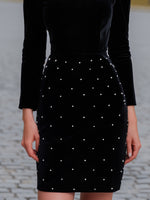 Embellished Collar Velvet Evening Dresss With Beaded Skirt
