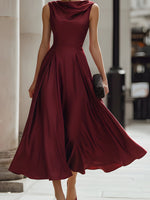 Draped Sleeveless Midi Dress With Defined Waist