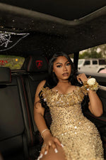 Modern Strapless Champagne Gold Prom Dress Mermaid Sequins Long With Split Crystals