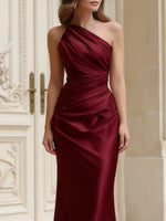 Asymmetric One-Shoulder Satin Maxi Dress
