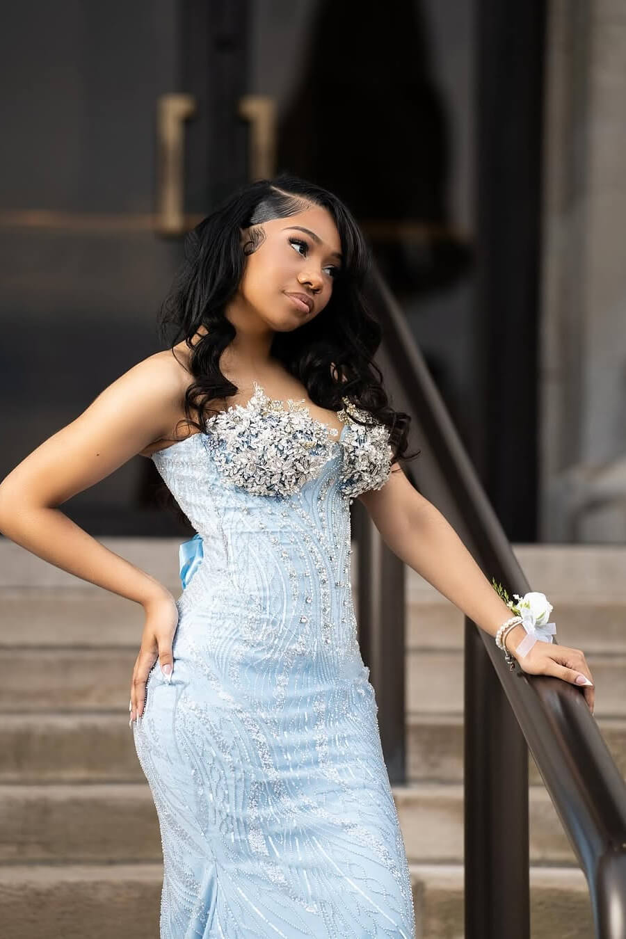 Baby Blue Sweetheart Mermaid Prom Dress Long With Beadings Lace-up Back