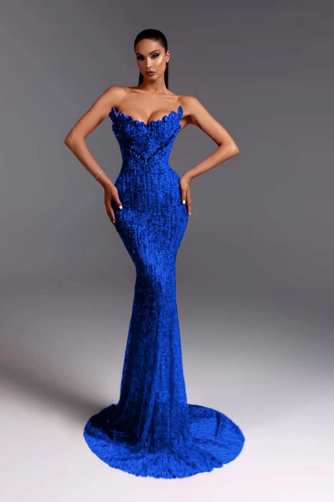 Hidais Strapless Sleeveless Long Mermaid Prom Dress With Beading Sequins