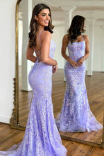 Gorgeous Mermaid Scoop Neck Lilac Sequin Lace Long Prom Dresses