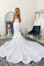 Luxurious Mermaid Scoop Neck Lace Beach Wedding Dress