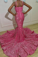 Halter Pink Sleeveless Sequins Prom Dress Long With Beads Crystals