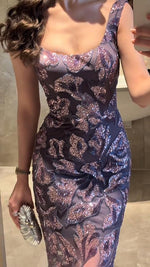 Sexy Square Neck Sleeveless Beaded Sequins Sparkle Mermaid Evening Dress