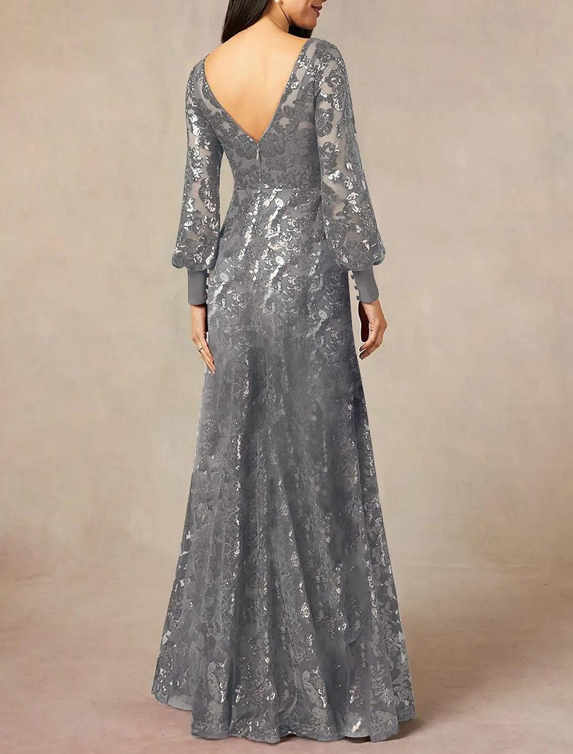 Backless Long Sleeve Lace Mermaid Sparkle Evening Dress
