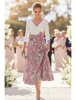 Flowers Floral Print V-Neck Long Sleeve A-Line Evening Dress Tea-Length