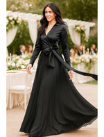 V-Neck Long Sleeve Bow A-Line Floor-Length Evening Dress
