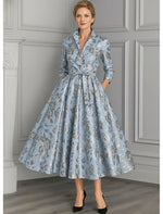 Flowers Floral Print Long Sleeve A-Line Evening Dress Ankle-Length