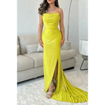 Elegant Strapless Green Sleeveless Ruched Slit Evening Dress