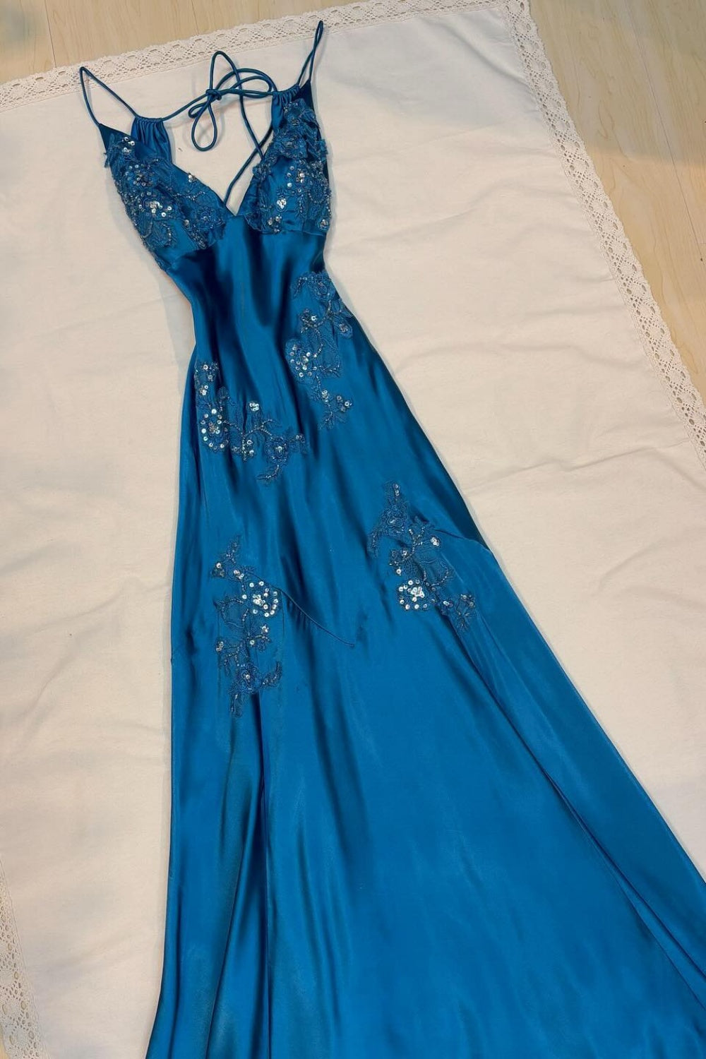 Lime Green Appliques Soft Satin Long Party Dress