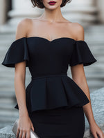 Off-Shoulder Peplum Overlay Structured Dress