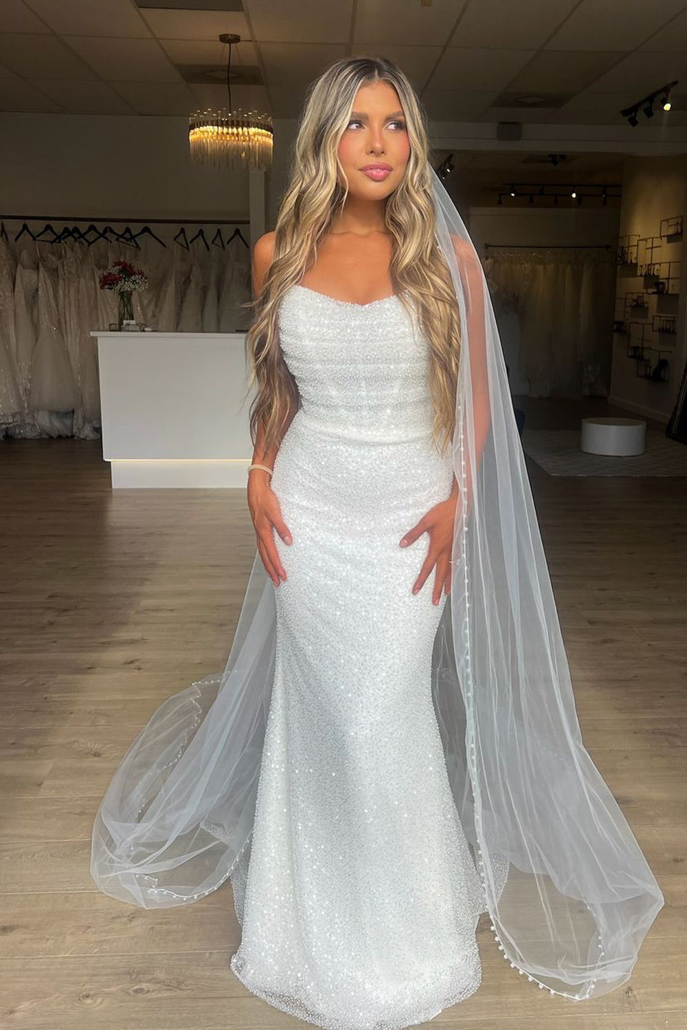 Mermaid Beading Sequins Sweetheart Long Wedding Dresses