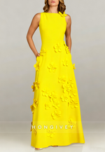 Halter Floor-Length A-line Evening Gown Pleated Flowers Mother of the Bride Dress