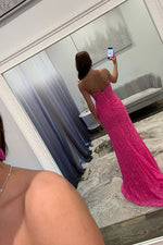 Mermaid Sweetheart Keyhole Hot Pink Lace Long Prom Dresses with Slit