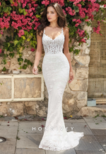 Chic Sweetheart Spaghetti Straps Lace Applique With Detachable Overskirt Wedding Dress