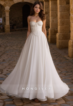 Classic Strapless Organza A-Line Wedding Dress A-Line Floor Length Bridal Dresses