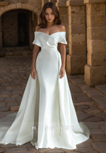 Simplle Satin Trumpet Off-Shoulder With Train Wedding Dress