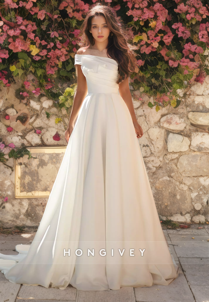 Popular Satin Empire Ruched A-Line Long  Wedding Dress