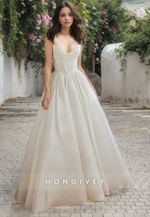 Chic Satin A-Line Sweetheart Puff Sleeves Wedding Dress