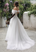 Classic Tulle A-Line Off-Shoulder Empire With Train Wedding Dress