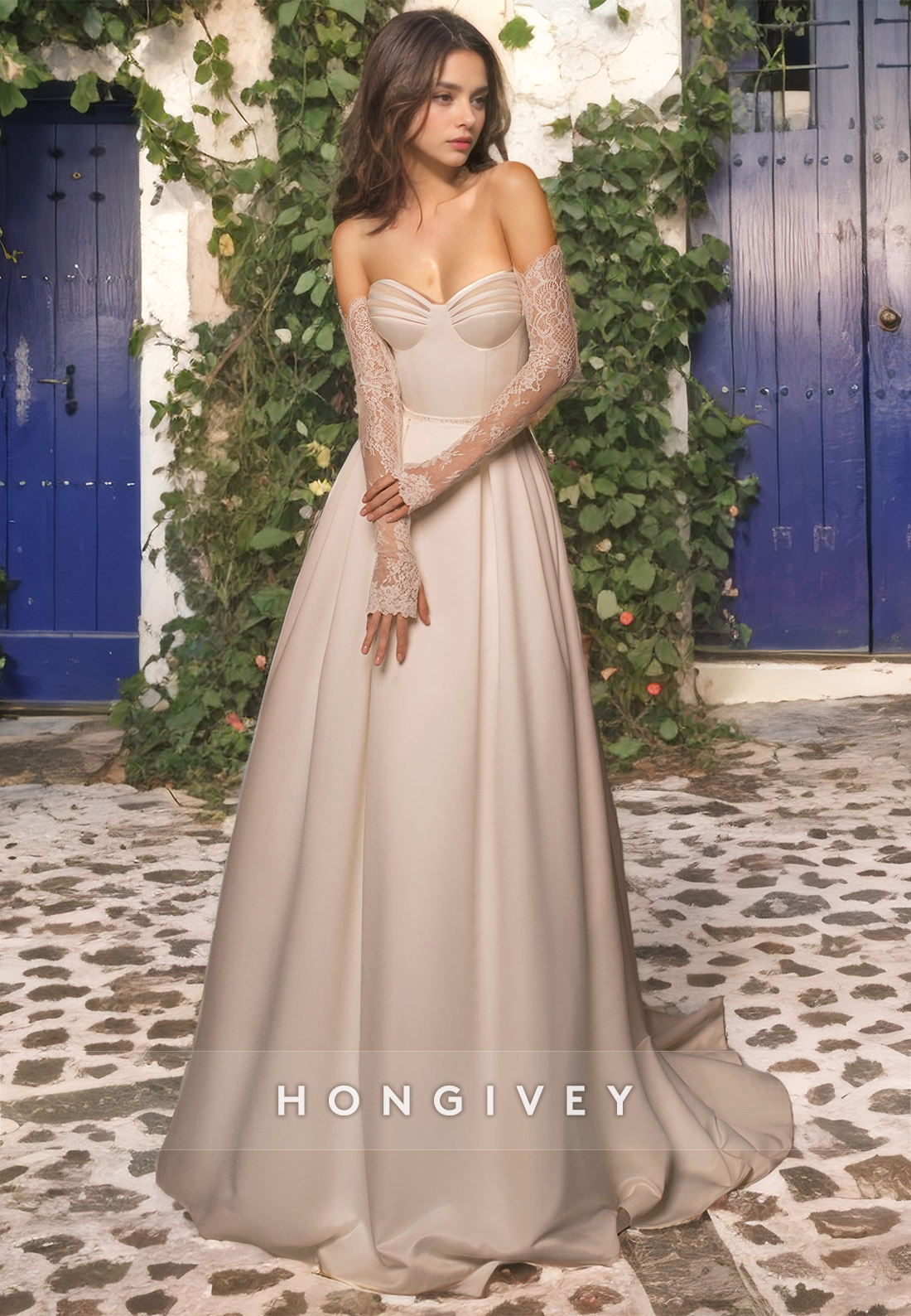 Casual Satin A-Line Sweetheart Empire With Train Wedding Dress