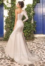 Chic Satin Fitted One Shoulder Empire Ruffled Beach Wedding Dress