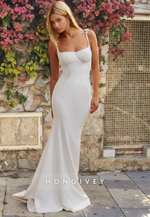 Classic Satin Fitted Sweetheart Spaghetti Straps Open Back Wedding Dress