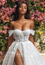 Sexy Off-Shoulder Appliques Floral Embellished Empire With Train Wedding Dress