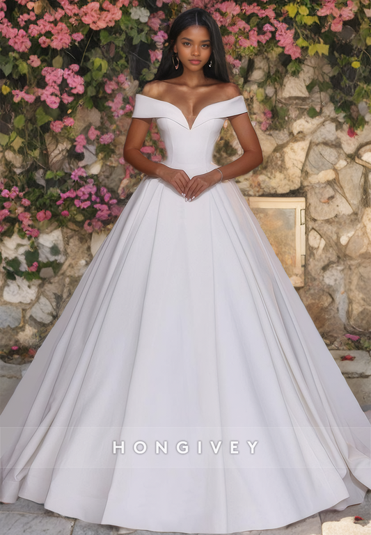 HONGIVEY Off-Shoulder Satin Wedding Dress 2024 A-Line Floor-Length Brial Gown