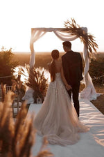 Ball Gown Sweetheart Dark Champagne Tulle Slit Wedding Dresses with Appliques