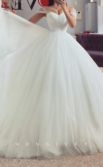 H1695 - Sweetheart Off-Shoulder Tulle A-Line With Train Wedding Dress