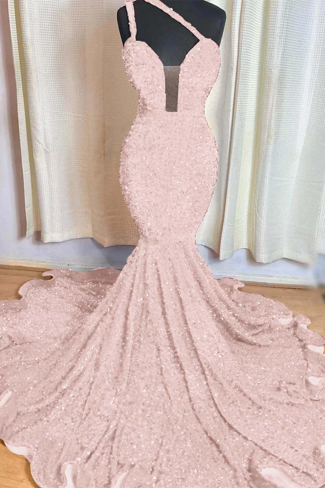 Hidais Red Mermaid Sleeveless One Shoulder Prom Dress Sweetheart Elegant Sequins