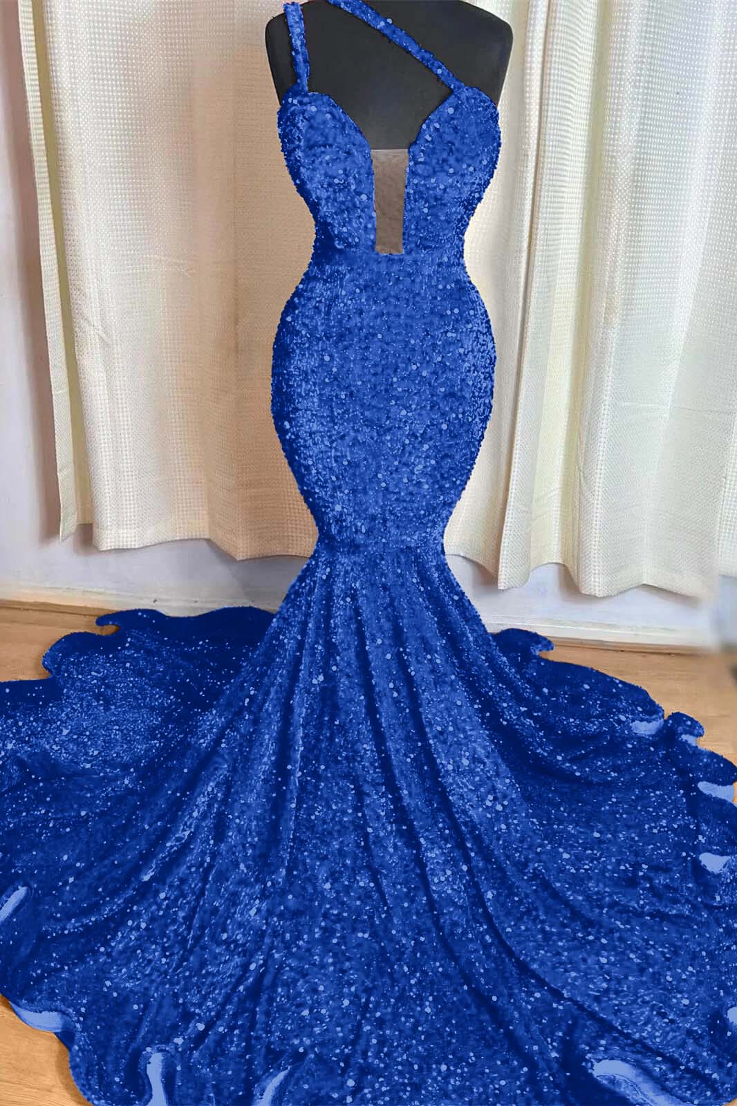 Hidais Red Mermaid Sleeveless One Shoulder Prom Dress Sweetheart Elegant Sequins