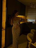 Glitter Off the Shoulder Mermaid Sparkle Floor-Lenght Prom Dress