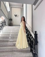 Simple Yellow Halter A-Line Floor-Lenght Beaded Sleeveless Prom Dress