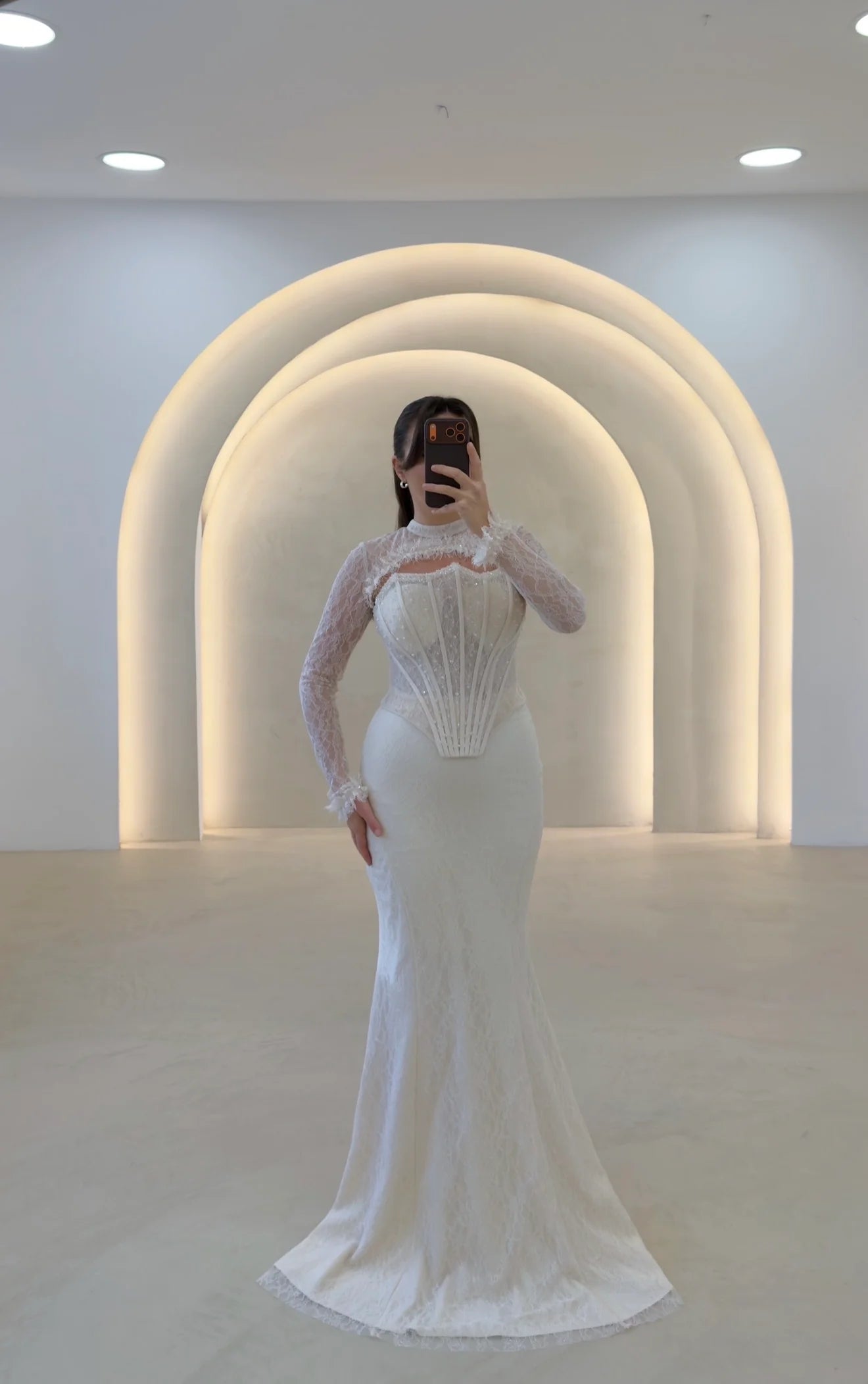 Lace Long Sleeve Mermaid Backless Floor-Length Evening Dress