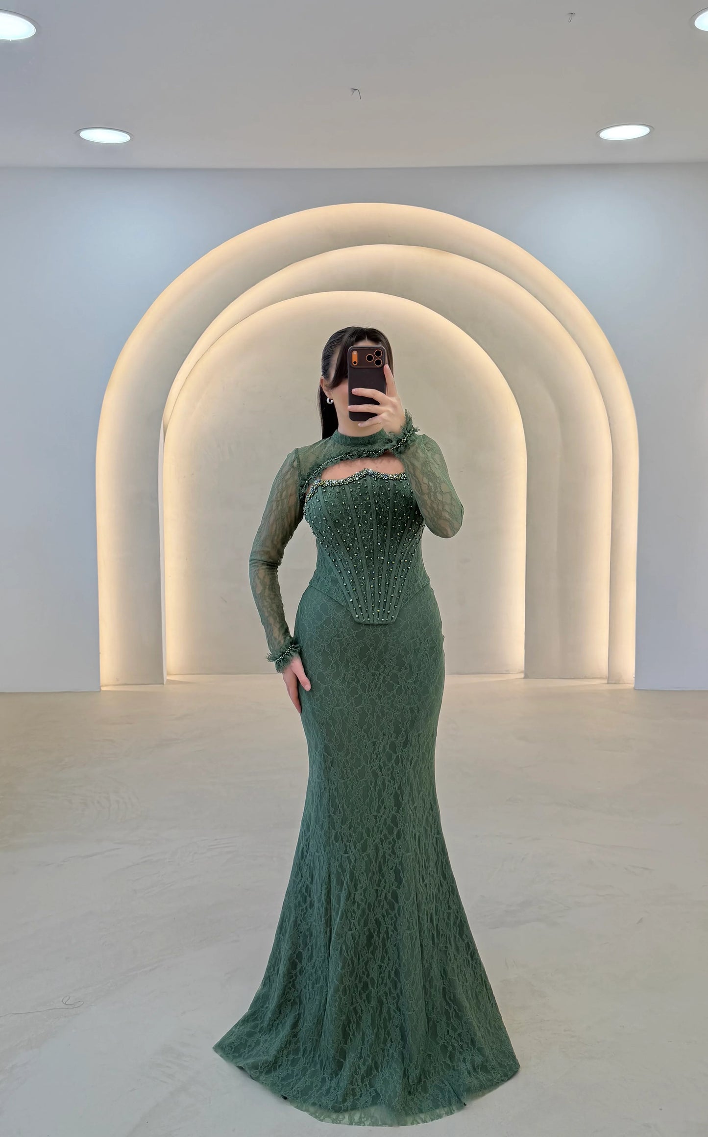 Lace Long Sleeve Mermaid Backless Floor-Length Evening Dress