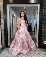 Fashion Pink White Floral Print A-Line Floor-Lenght Prom Dress Sleeveless