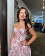 Fashion Pink White Floral Print A-Line Floor-Lenght Prom Dress Sleeveless