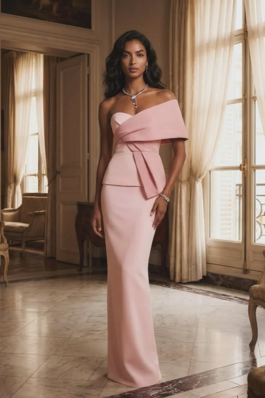 Strapless Off-The-Shoulder Single Sleeve Long Mermaid Prom Dress With Pleated