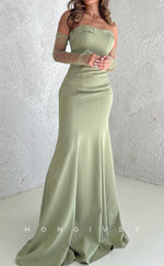 L2771 - Satin Strapless Trumpet With Train Party Prom Evening Dress