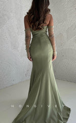 L2771 - Satin Strapless Trumpet With Train Party Prom Evening Dress