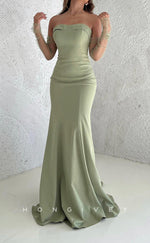 L2771 - Satin Strapless Trumpet With Train Party Prom Evening Dress