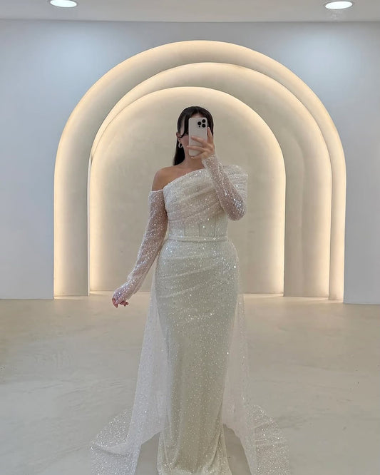 Lace Sequins Long Sleeve Mermaid Evening dress floor-Length